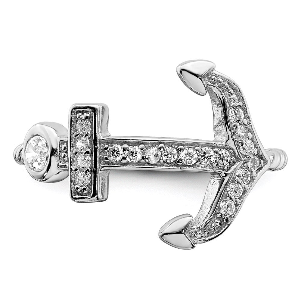 Sterling Silver Rhodium-plated Polished and Textured CZ Anchor Ring