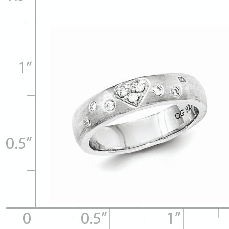 Sterling Silver Brushed CZ Heart Ring