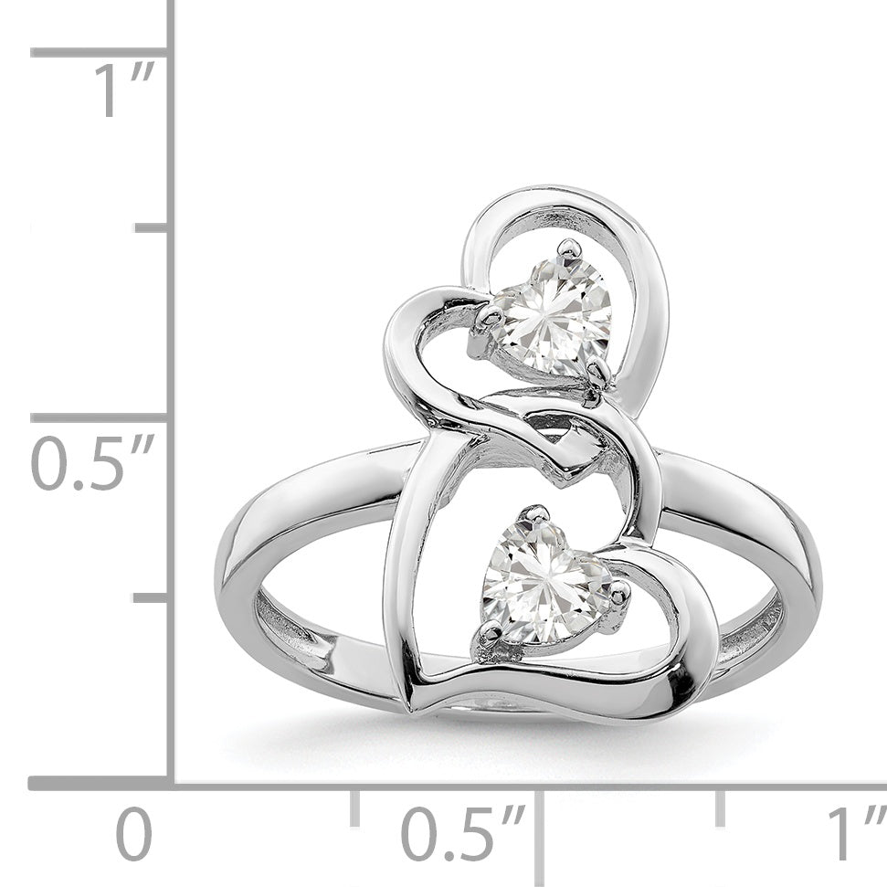 Sterling Silver Rhodium-plated CZ Double Heart Ring