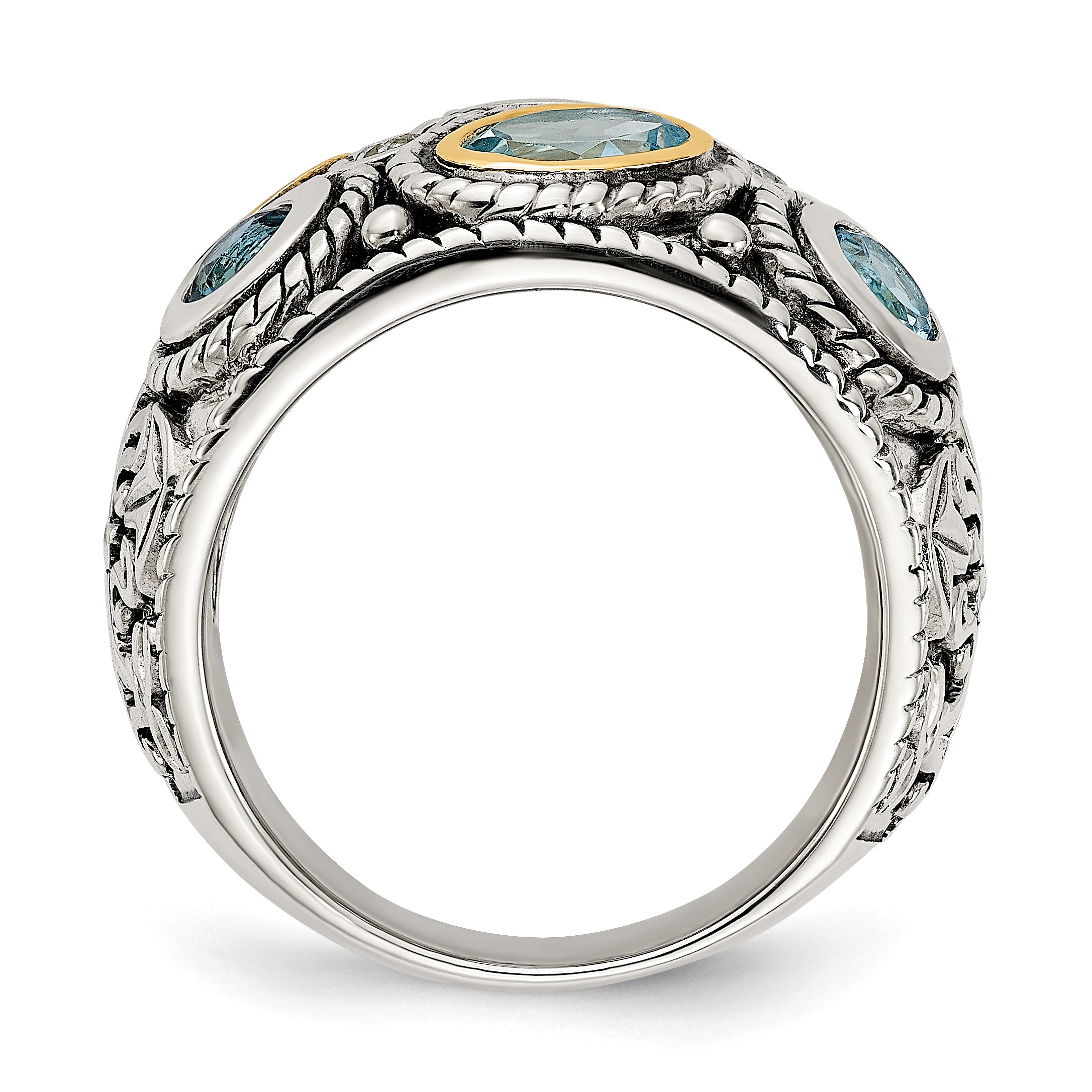 Sterling Silver w/14k Gold and Blue Topaz Fancy Ring
