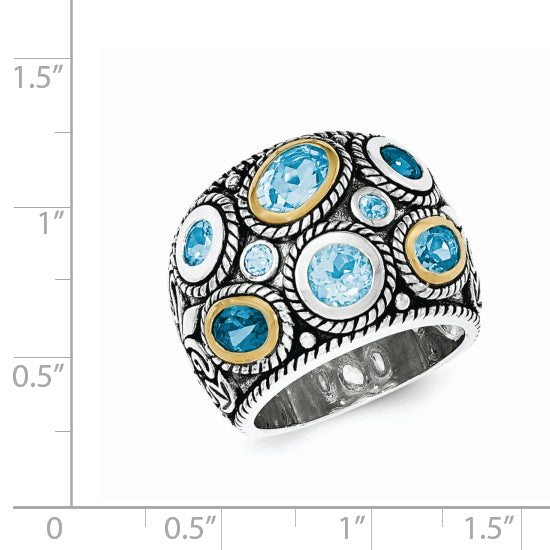 Sterling Silver w/14k Gold and Blue Topaz Fancy Ring