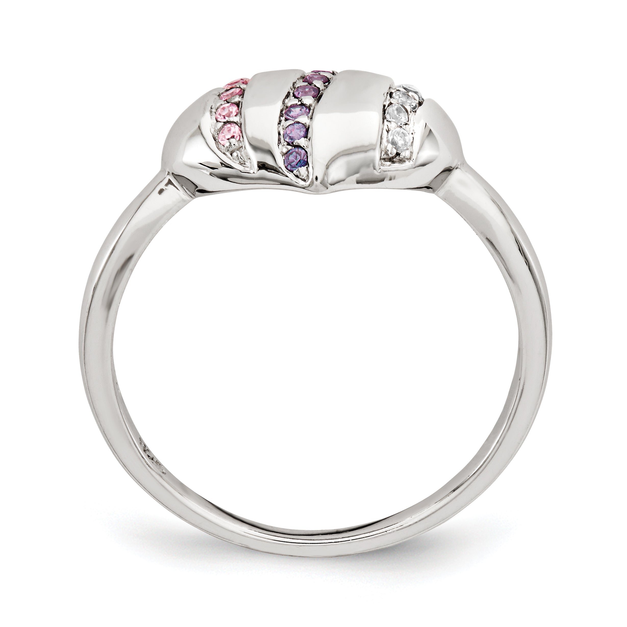 Sterling Silver Purple, Pink & Clear CZ Heart Ring