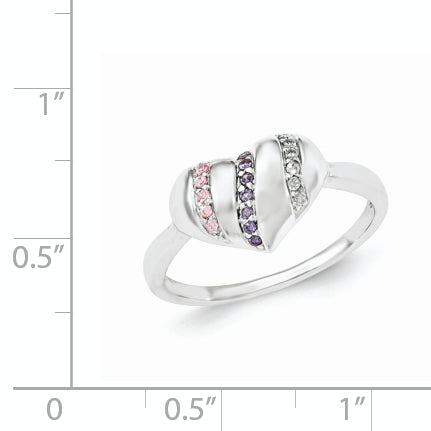 Sterling Silver Purple, Pink & Clear CZ Heart Ring