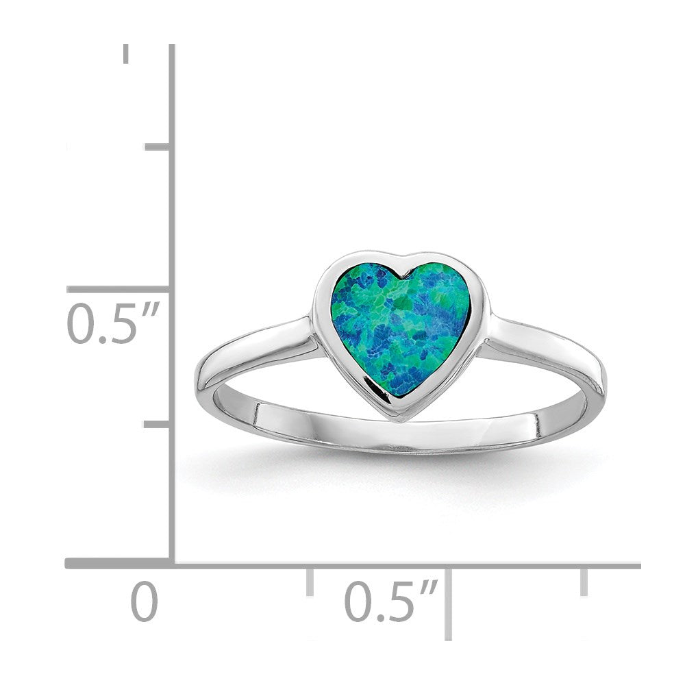 Sterling Silver Rhodium-plated Polished Heart Synthetic Opal Ring
