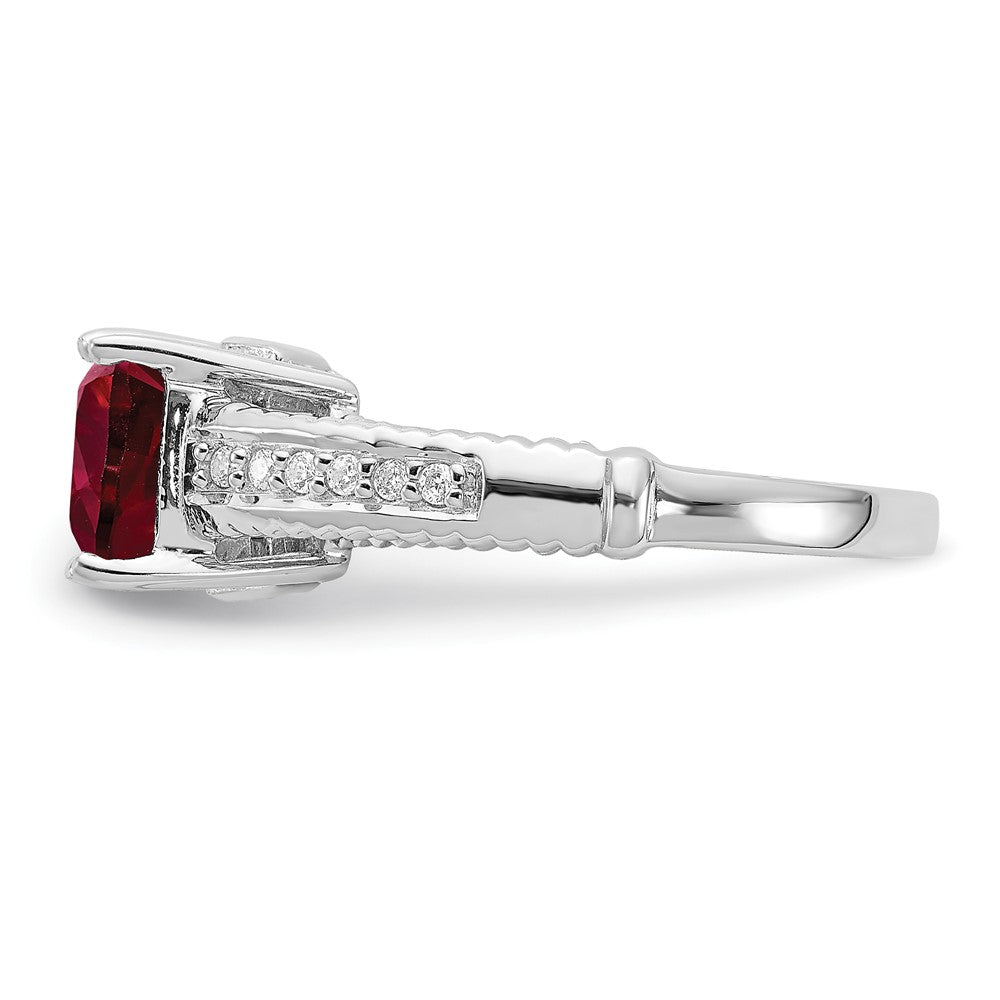 Sterling Silver Rhodium-plated Lab Created Ruby and CZ Ring