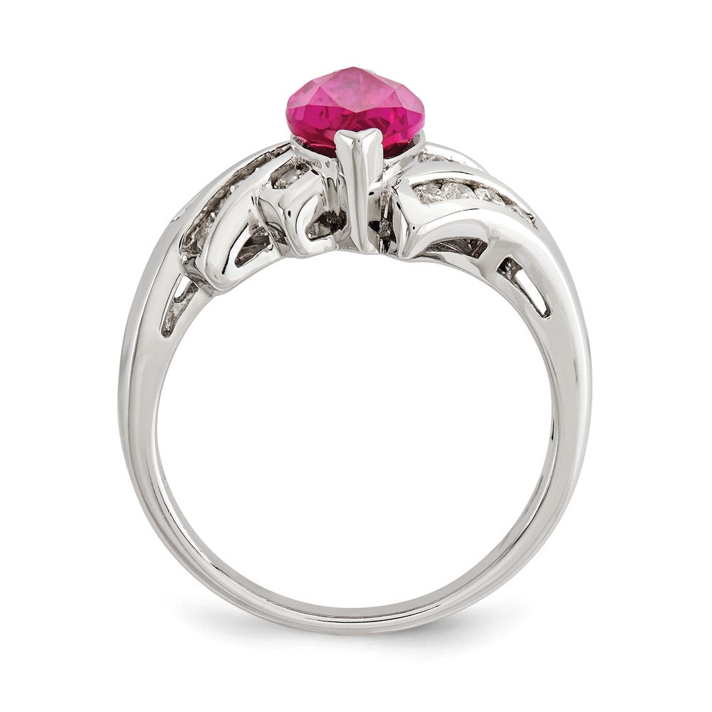 Sterling Silver Synthetic Ruby & CZ Marquise Ring