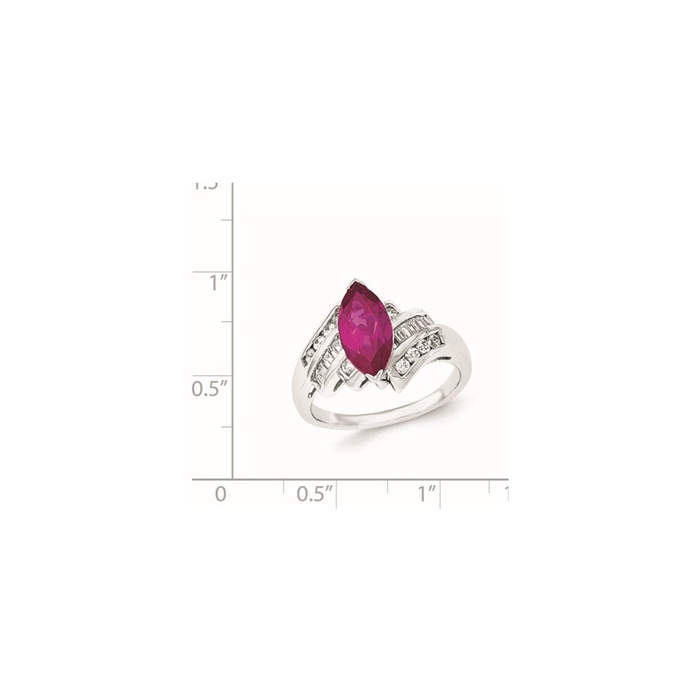 Sterling Silver Synthetic Ruby & CZ Marquise Ring