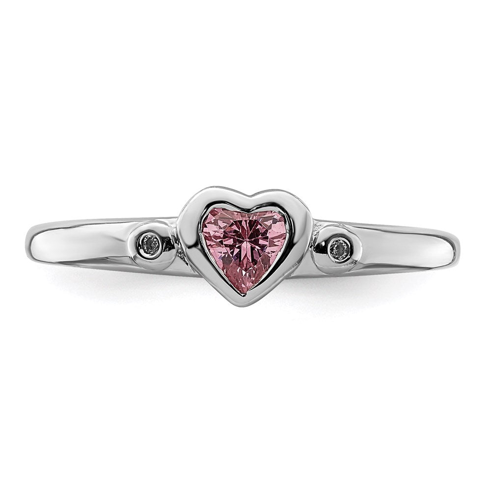Sterling Silver Rhodium-plated White & Pink CZ Heart Ring