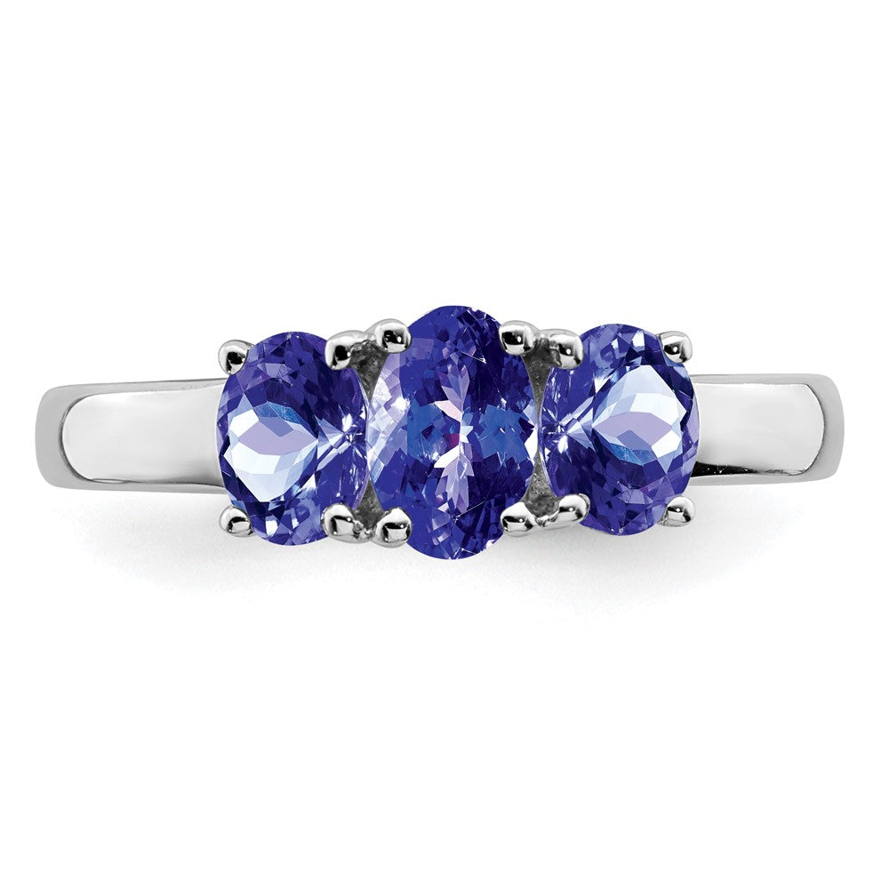 Sterling Silver Rhodium 3-Stone Tanzanite Ring