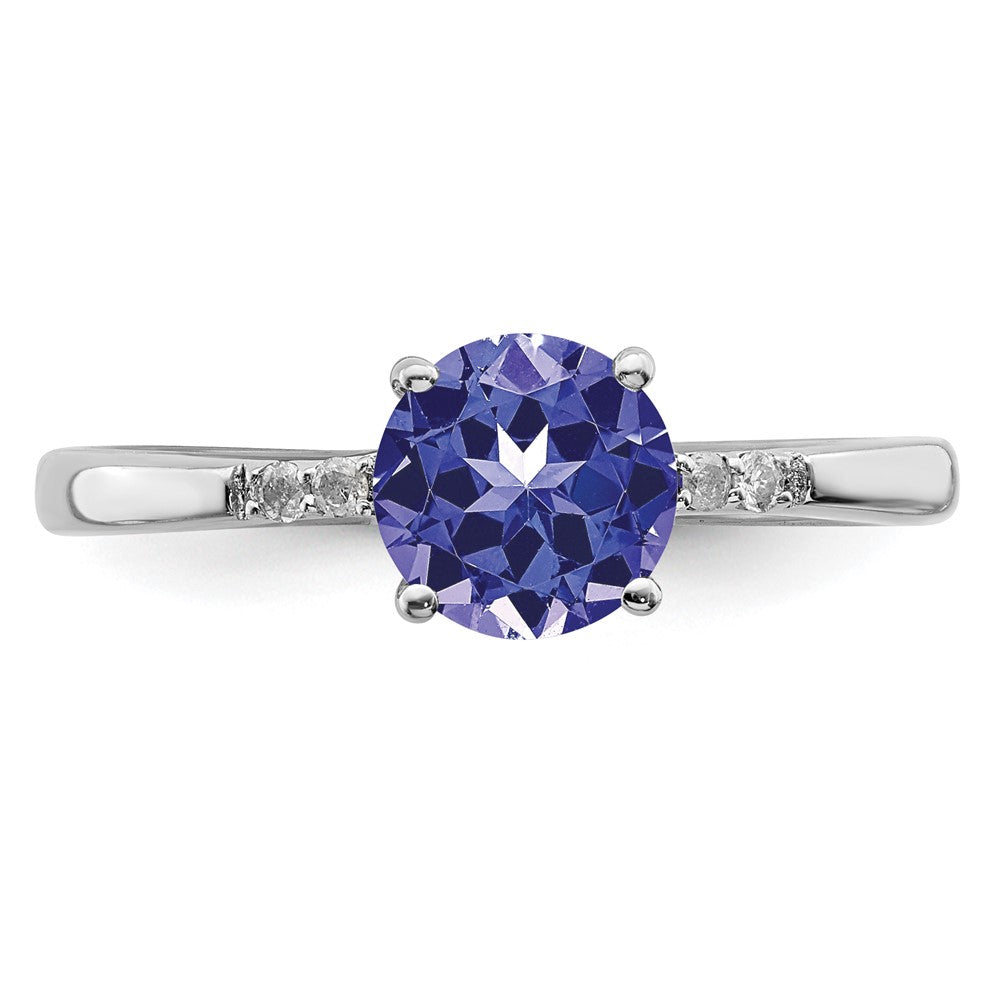 Sterling Silver Rhodium Round Tanzanite & Diam. Ring
