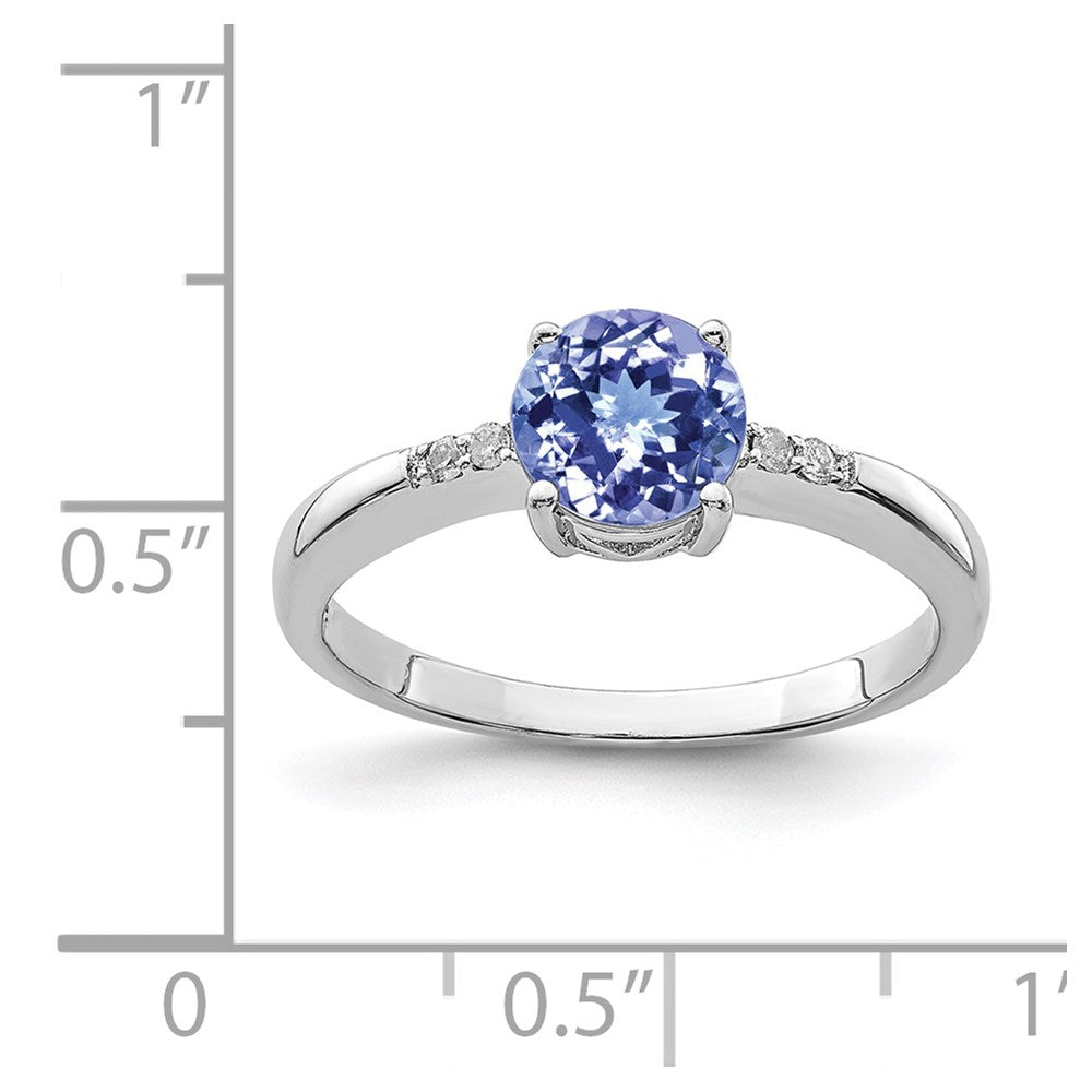 Sterling Silver Rhodium Round Tanzanite & Diam. Ring