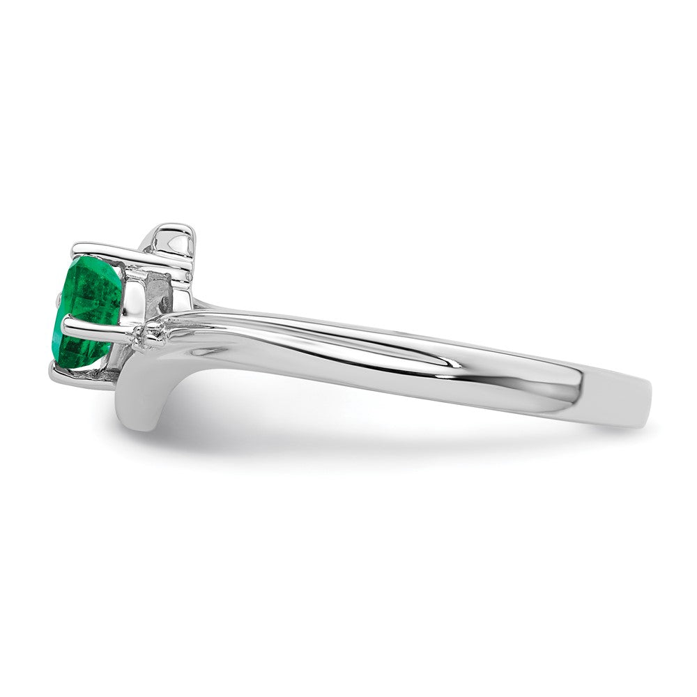 Sterling Silver Rhodium-plated Emerald and Diamond Ring