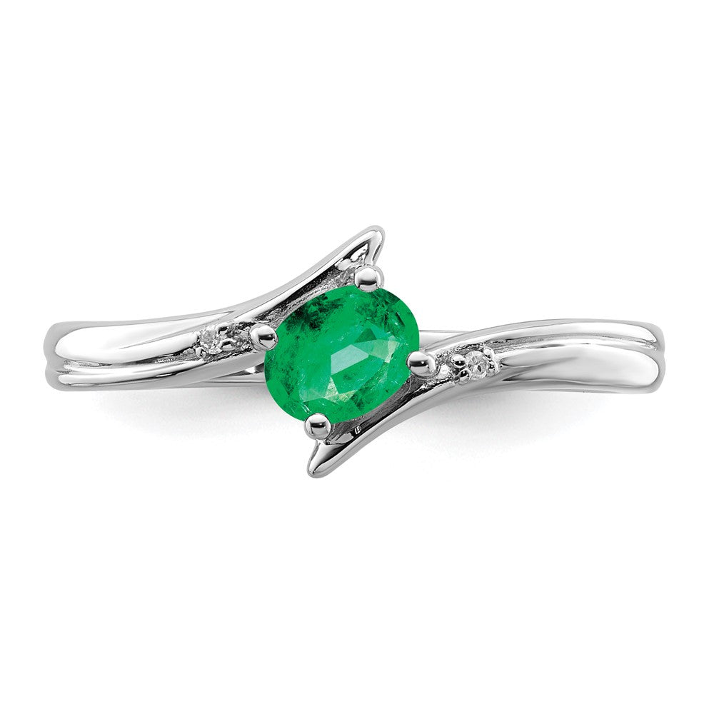 Sterling Silver Rhodium-plated Emerald and Diamond Ring