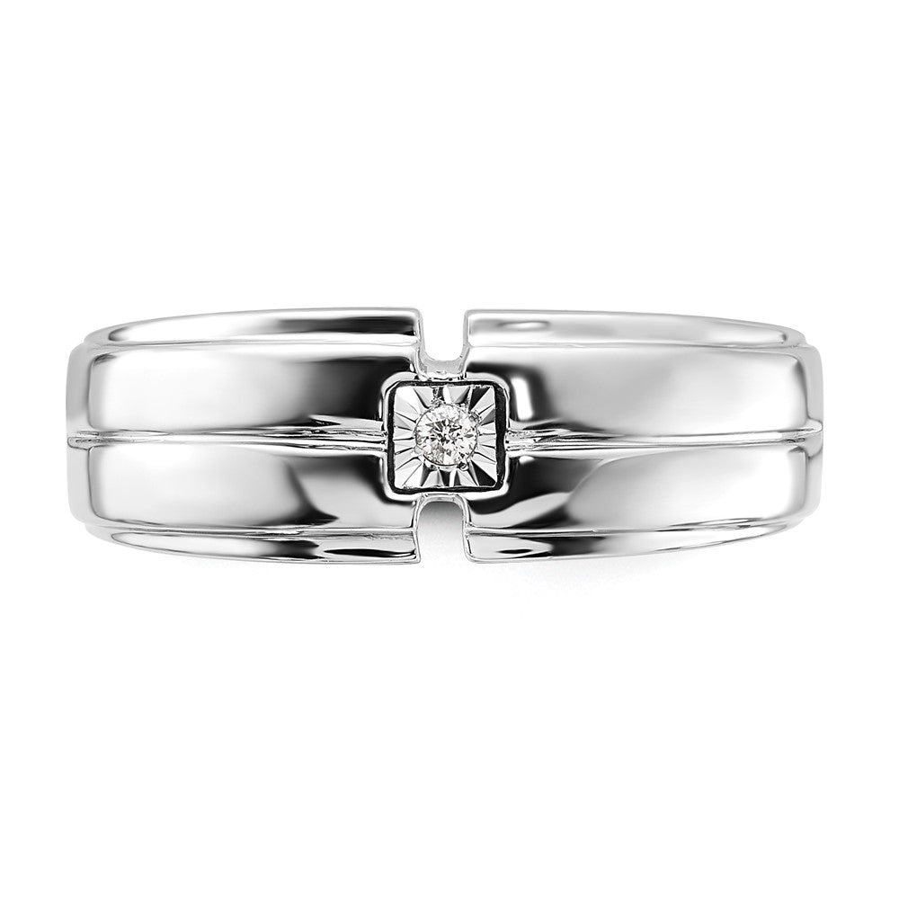 Sterling Silver Rhodium Plated Men's Polished Diam. Ring