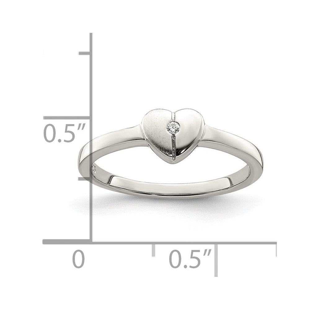 Sterling Silver Rhodium-plated Polished CZ Heart Ring