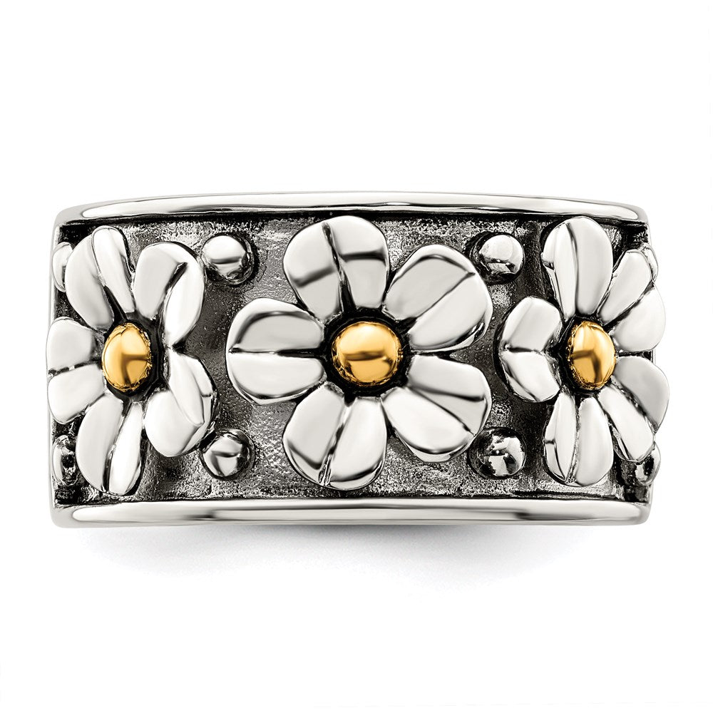 Sterling Silver Antiqued w/ 14k Gold Centers Daisy Ring