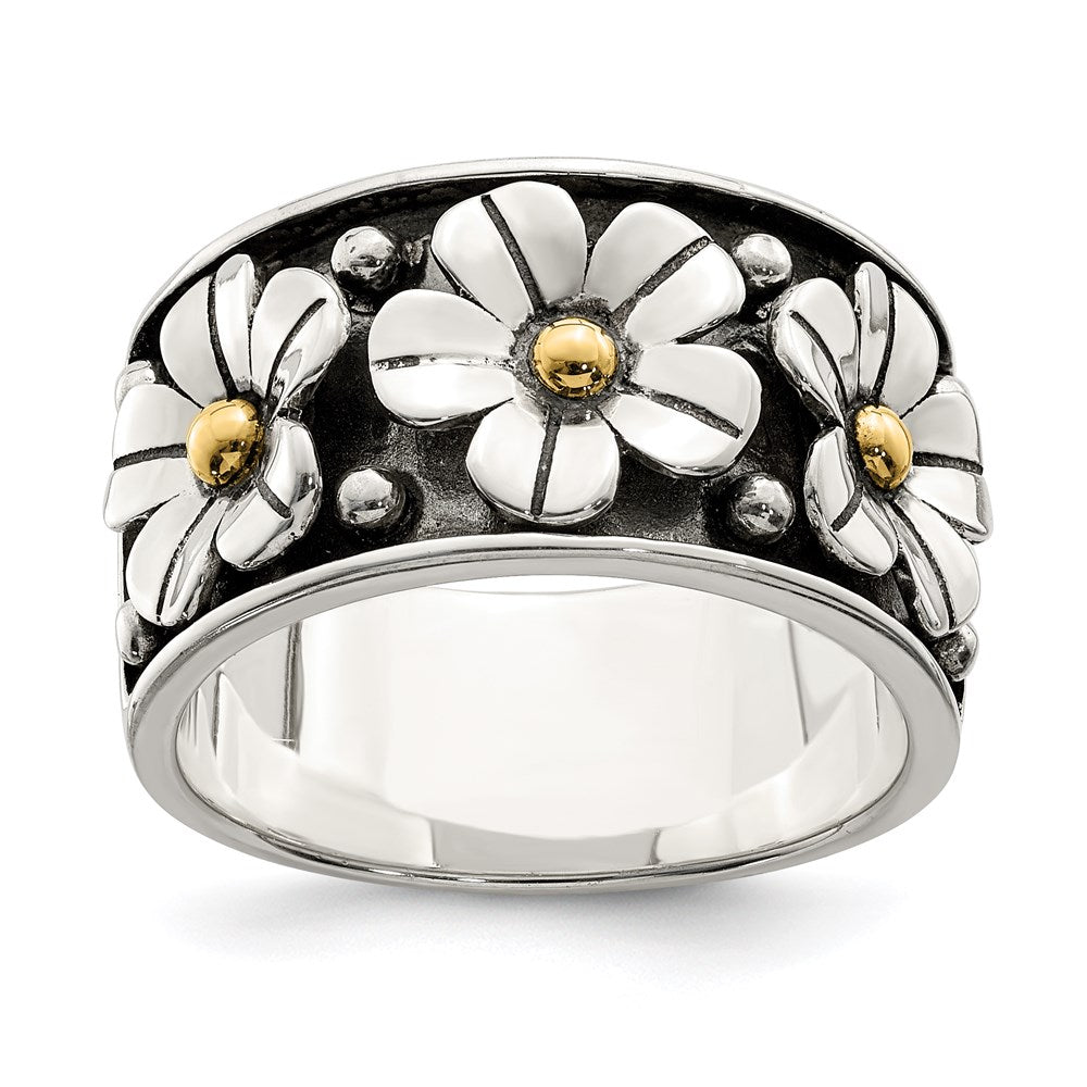Sterling Silver Antiqued w/ 14k Gold Centers Daisy Ring