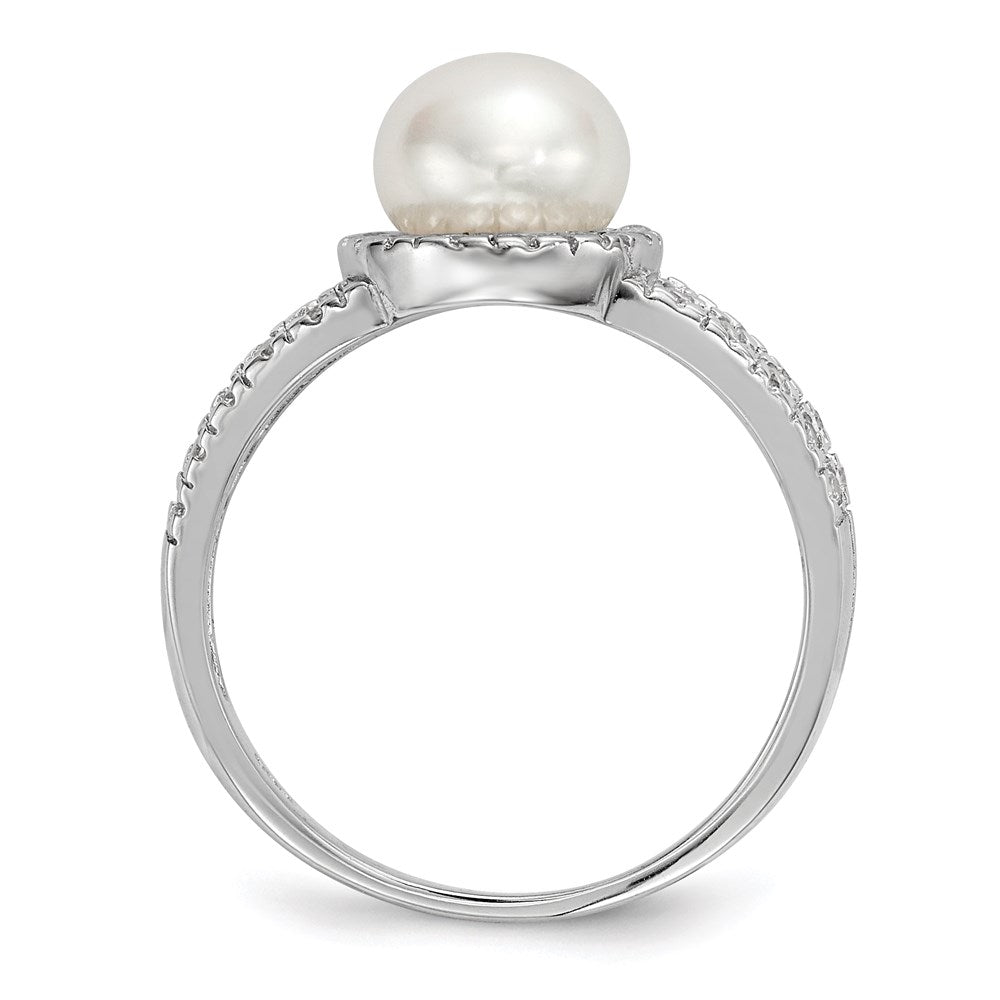 Sterling Silver RH 7-8mm White Button FWC Pearl CZ Ring