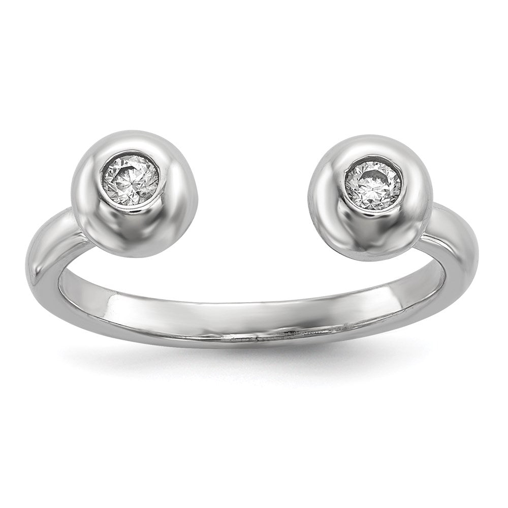 Sterling Silver Rhodium-plated Polished CZ Adjustable Cuff Ring
