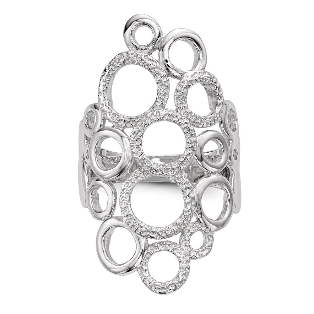 Sterling Silver Rhodium-plated Polished & Textured Circles Ring