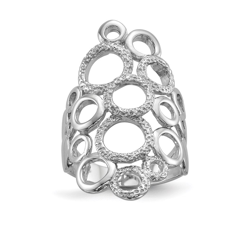 Sterling Silver Rhodium-plated Polished & Textured Circles Ring