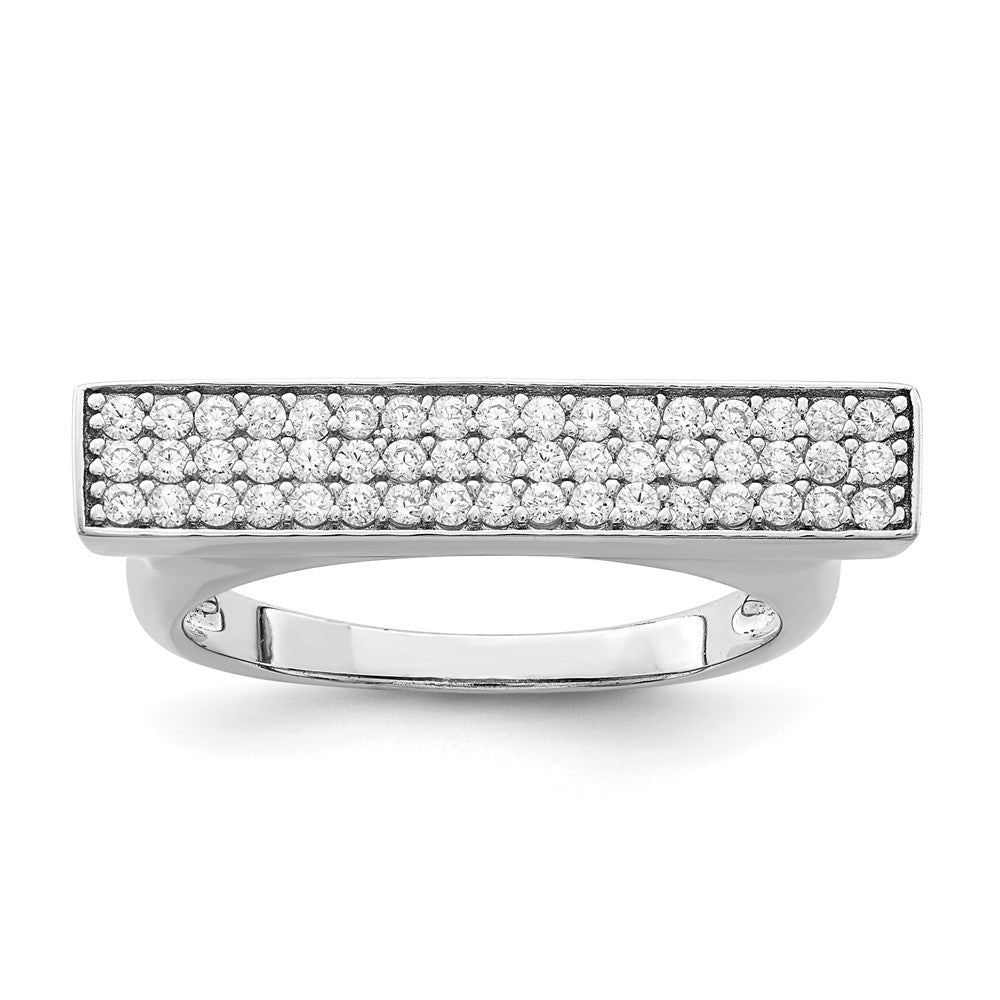 Sterling Silver Rhodium-plated CZ Bar Ring