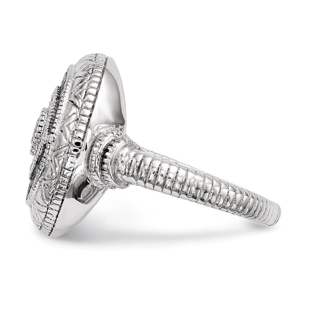 Sterling Silver Rhodium-plated Black and White CZ Evil Eye Ring