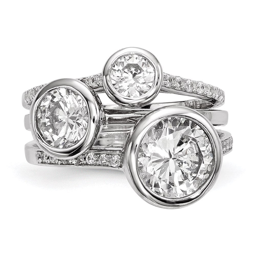Sterling Silver Rhodium-plated CZ 3-Ring Set