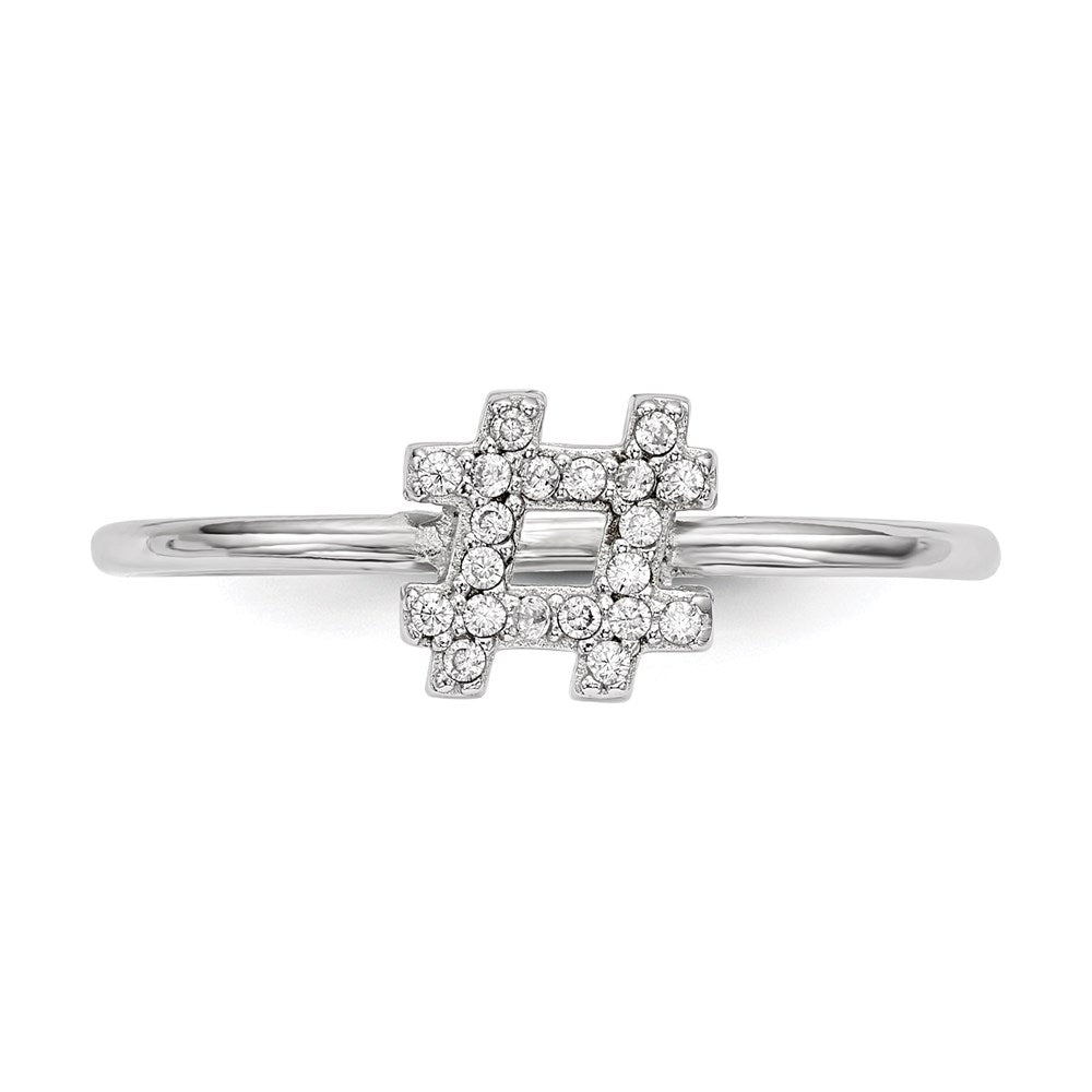 Sterling Silver Rhodium-plated CZ Hashtag Ring