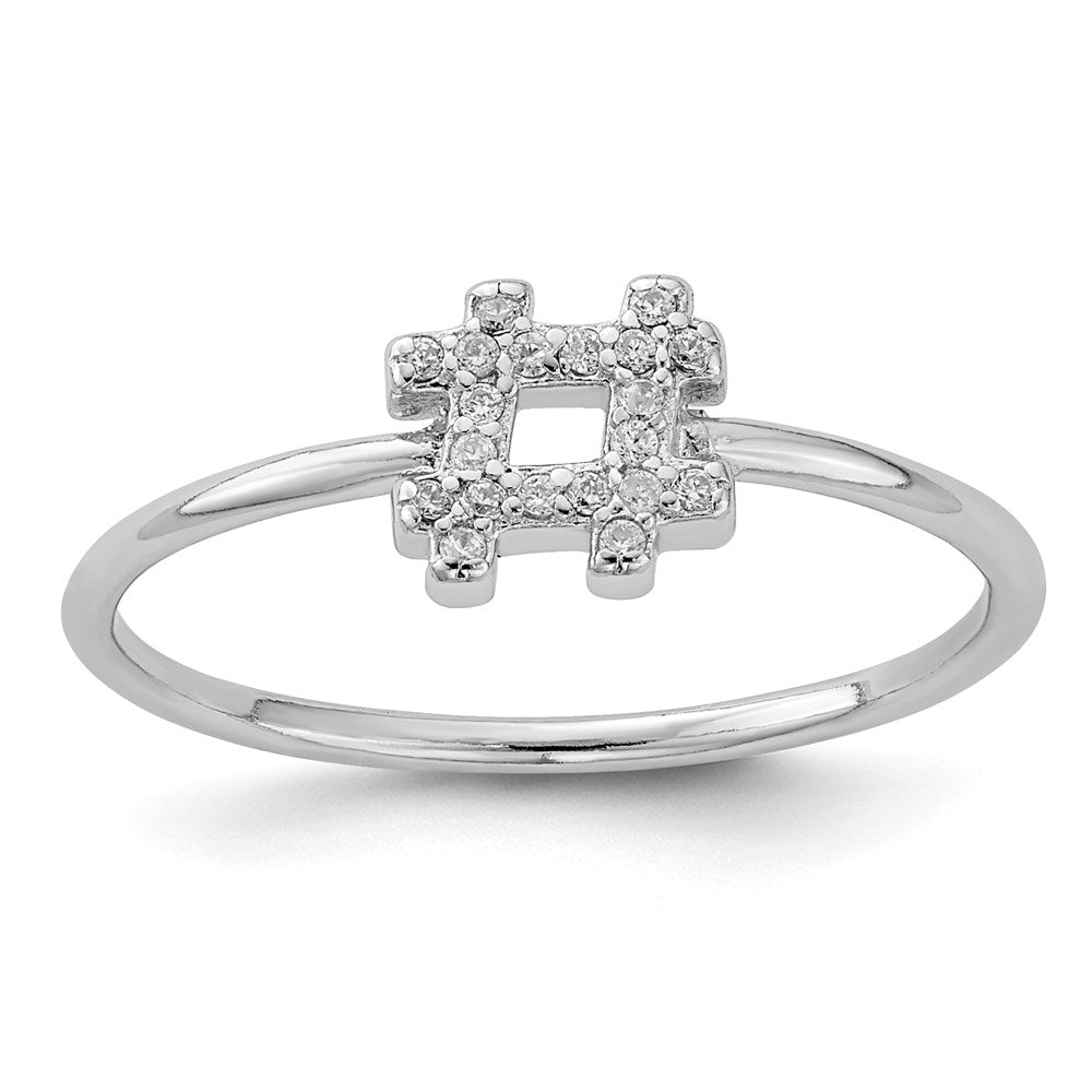 Sterling Silver Rhodium-plated CZ Hashtag Ring