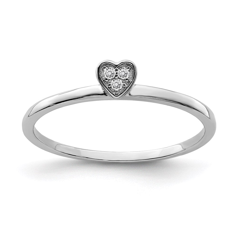 Sterling Silver Rhodium-plated CZ Heart Clover 3 Ring Set