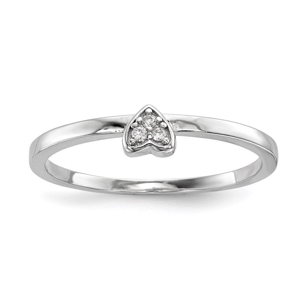 Sterling Silver Rhodium-plated CZ Heart Clover 3 Ring Set