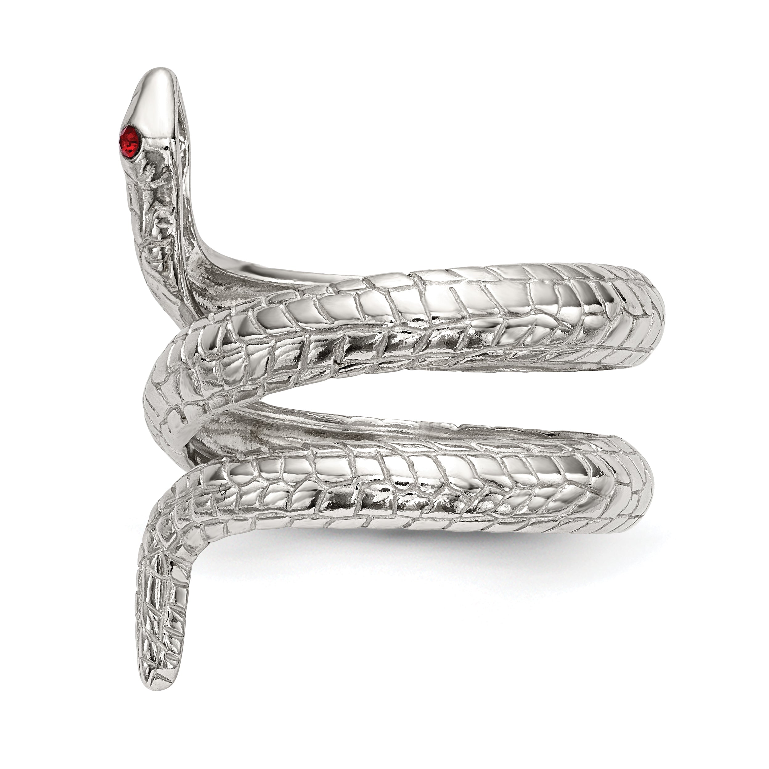 Sterling Silver Red Eye Crystal Snake Ring