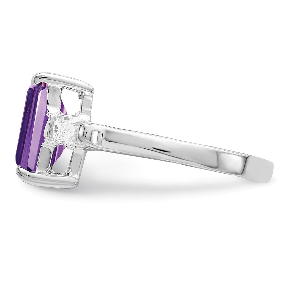 Sterling Silver Rhodium-plated Amethyst and CZ Ring