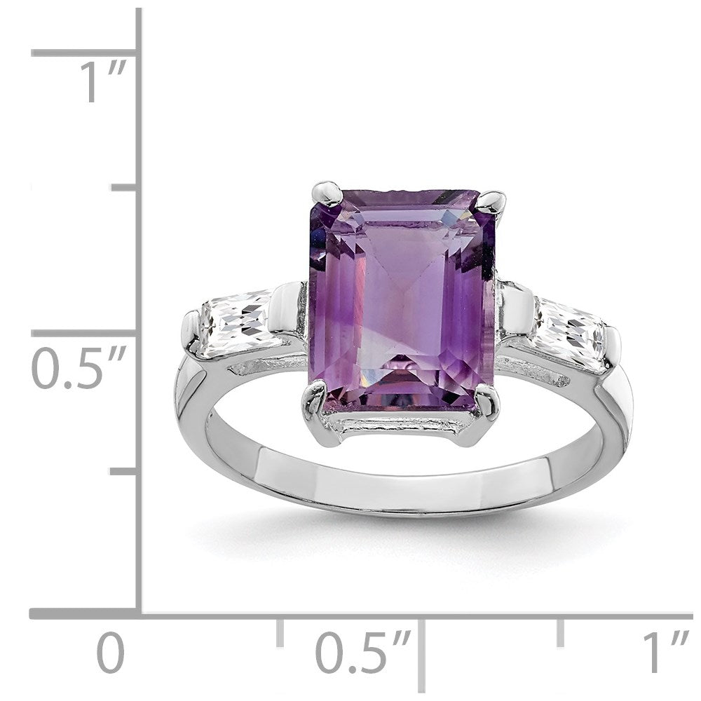 Sterling Silver Rhodium-plated Amethyst and CZ Ring