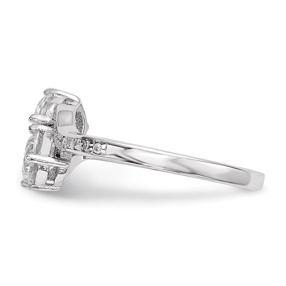 Sterling Silver Rhodium-plated Two Stone CZ Bypass Ring