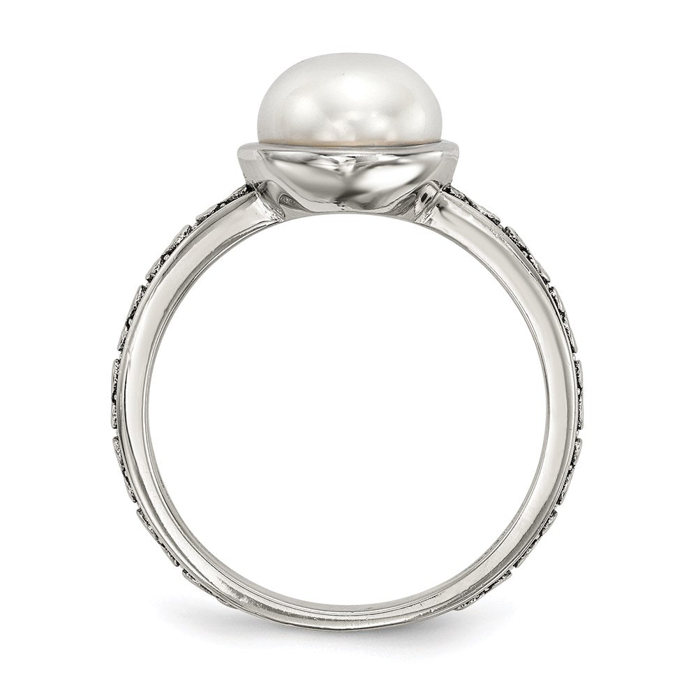 Sterling Silver w/14k Antiqued 8mm Button FWC Pearl Set of 3 Rings