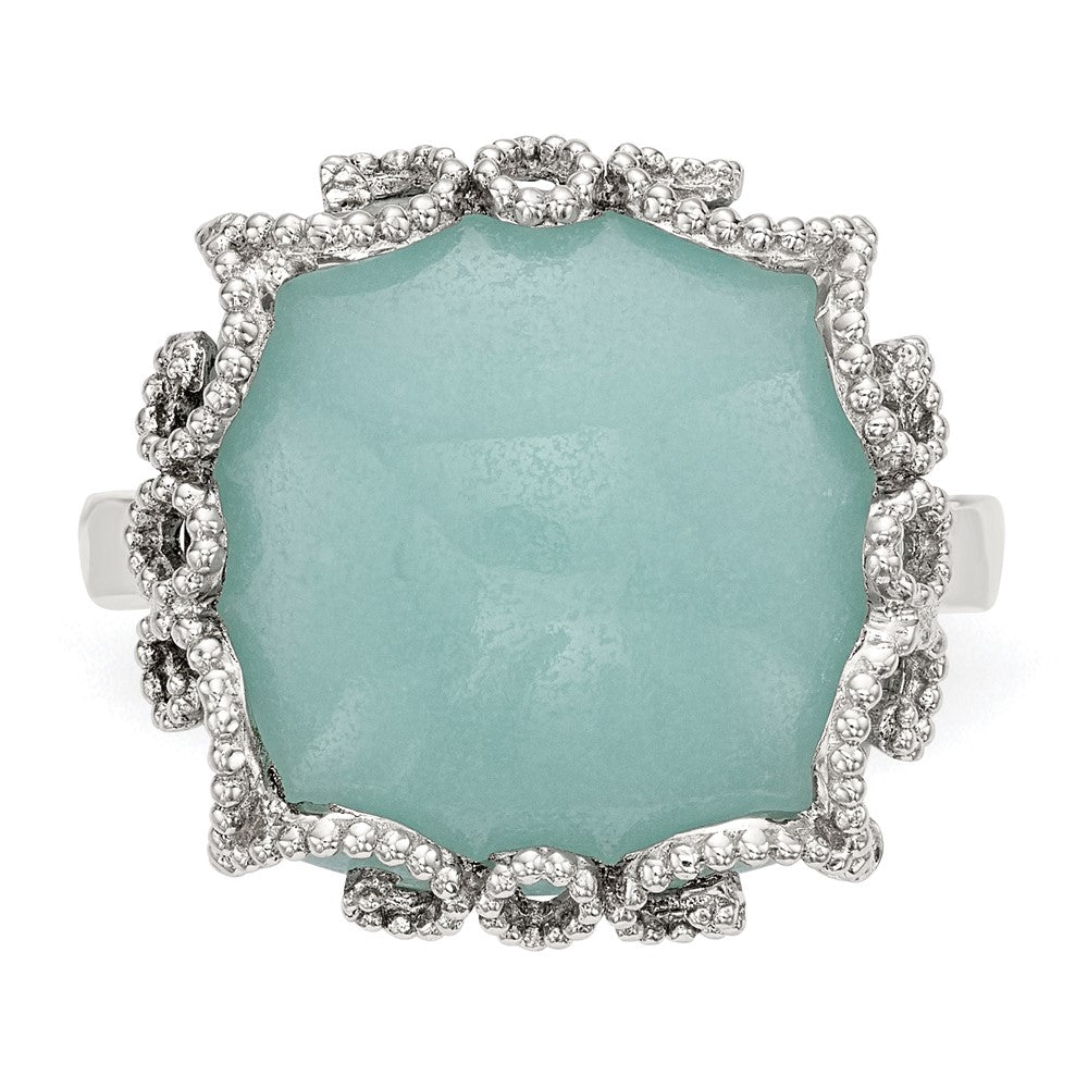 Sterling Silver Rhod-plated Created Amazonite Polished/Textured Ring
