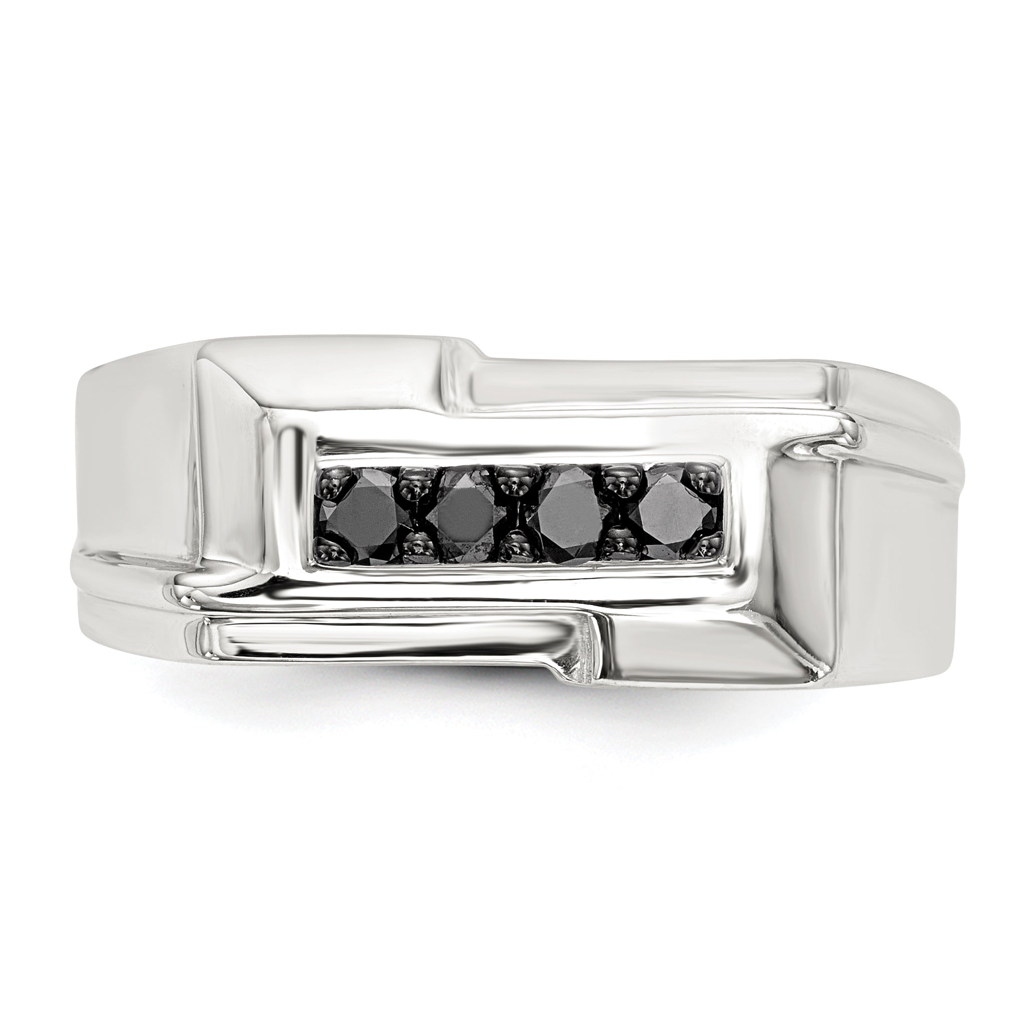 Sterling Silver Rhodium-plated Mens Black Diamond Polished Ring