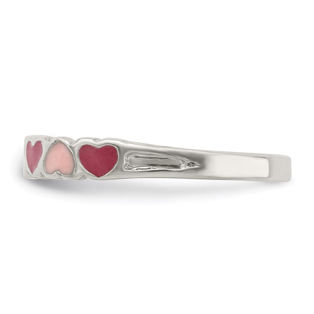 Sterling Silver Rhodium-plated Children's Enameled Hearts Ring