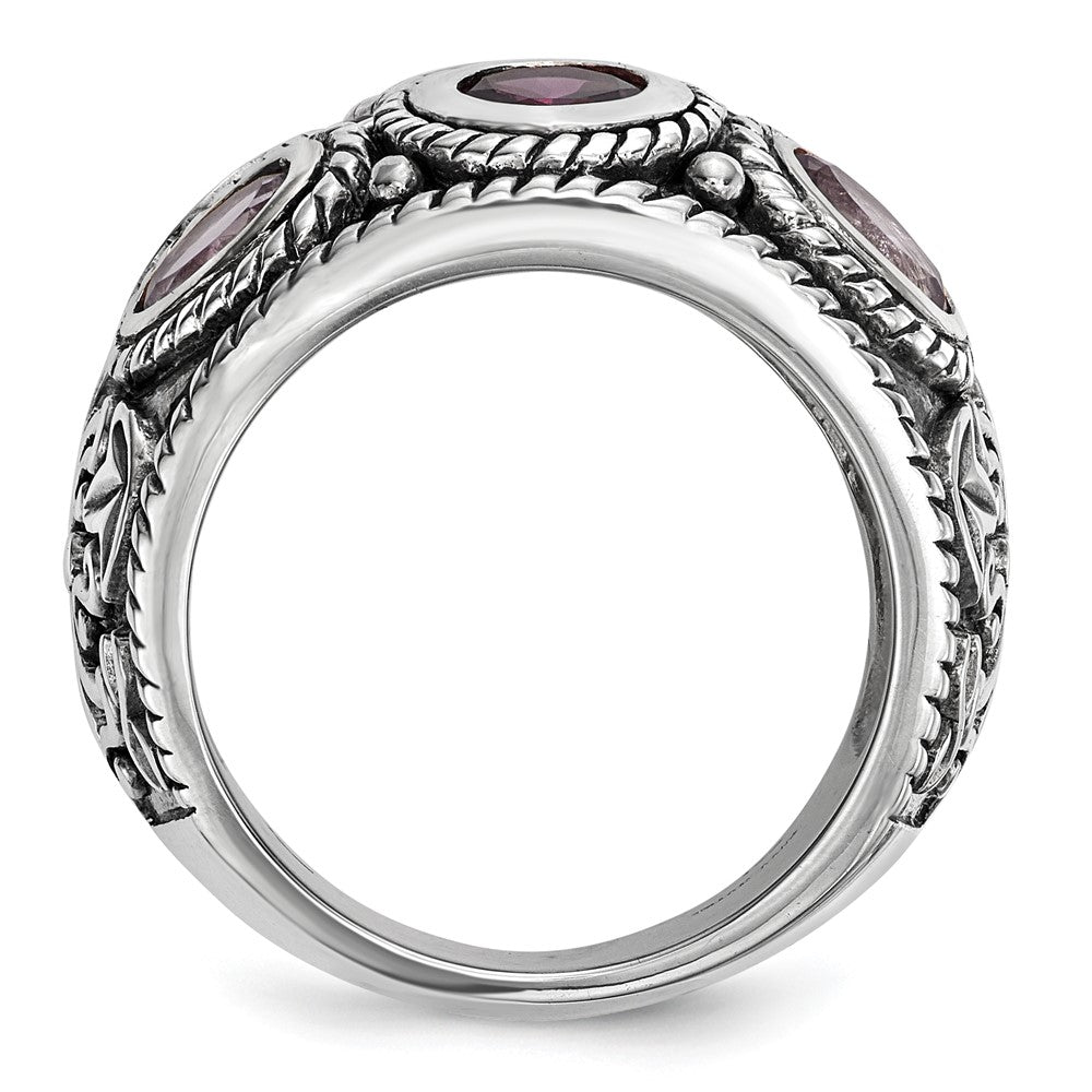 Sterling Silver Rhod. w/14k Pink Qrtz Rhodolite GA & Pink Tourmaline Ring