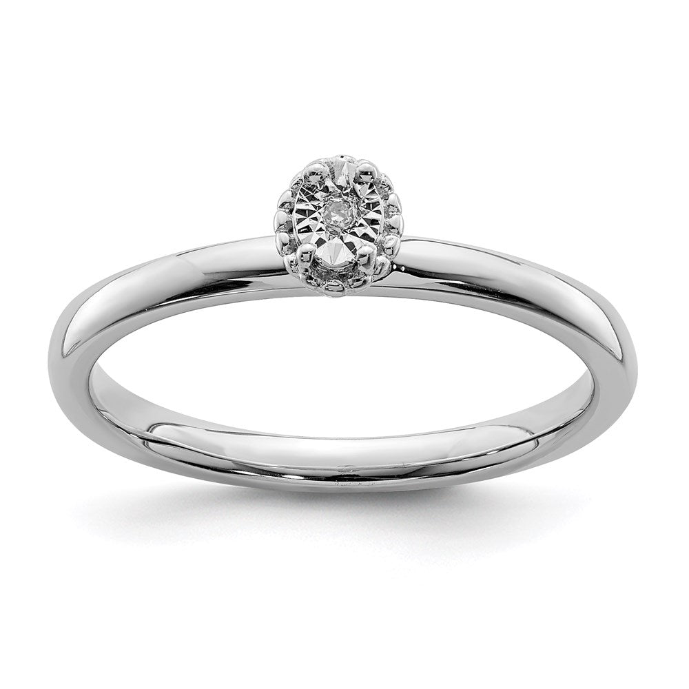 Sterling Silver Rhodium Plated Polished Diamond Ring