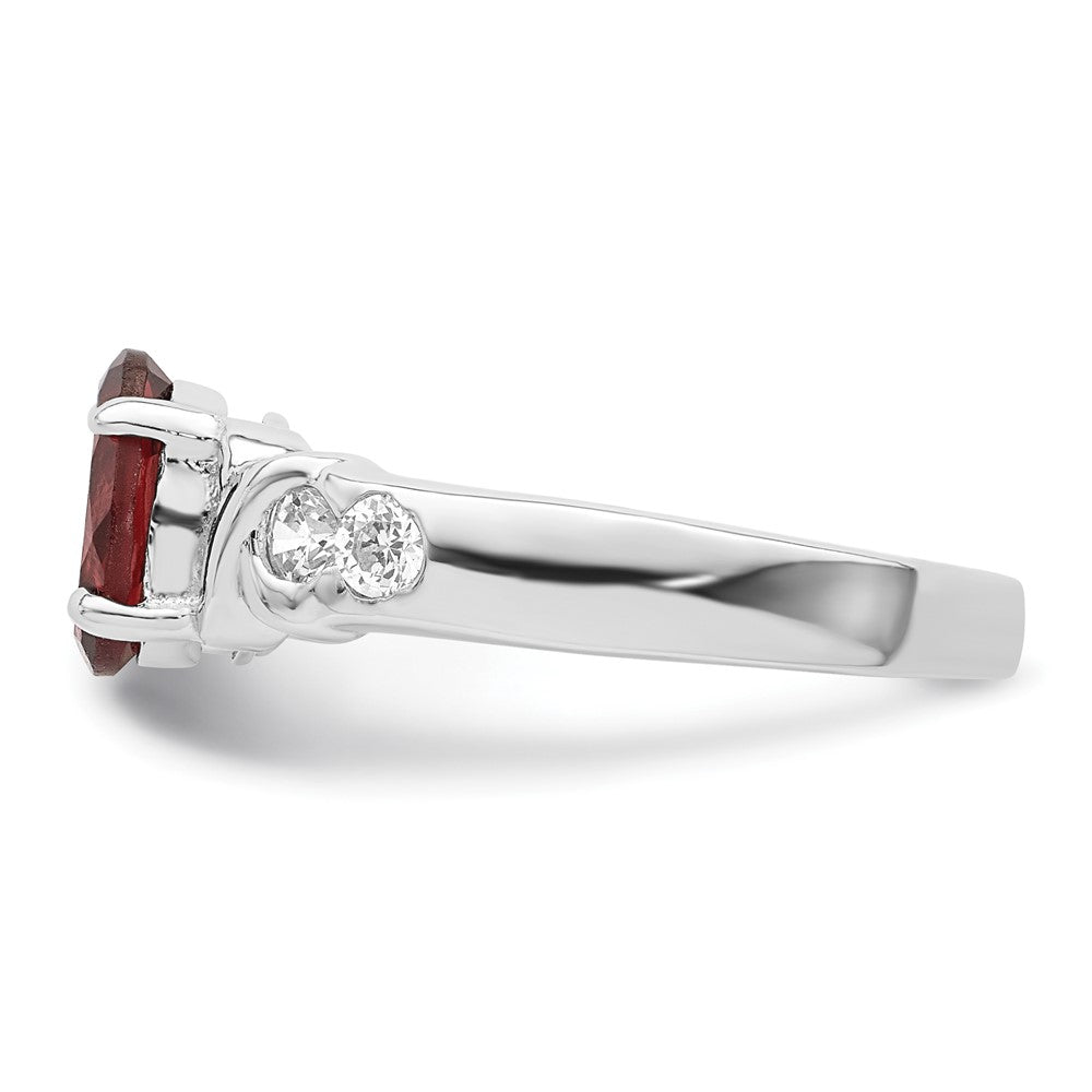 Sterling Silver Rhodium-plated Garnet & CZ Ring