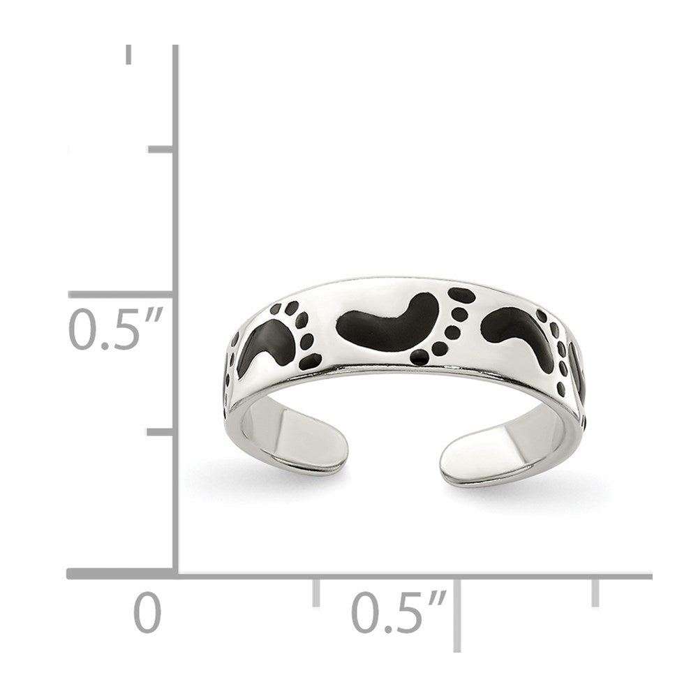 Sterling Silver Black Enameled Feet Toe Ring