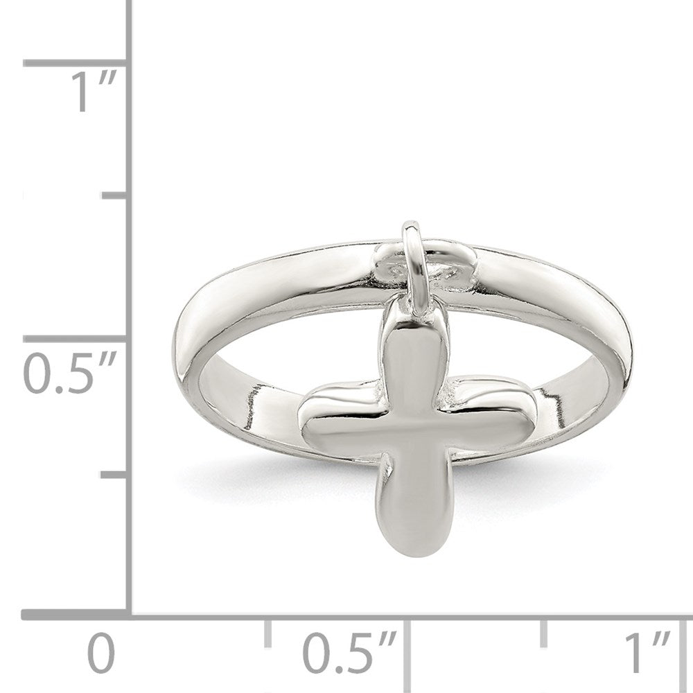 Sterling Silver Solid Cross Dangle Ring