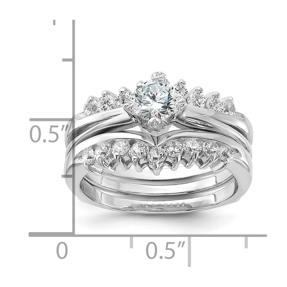 Sterling Silver Rhodium-plated CZ Ring Set