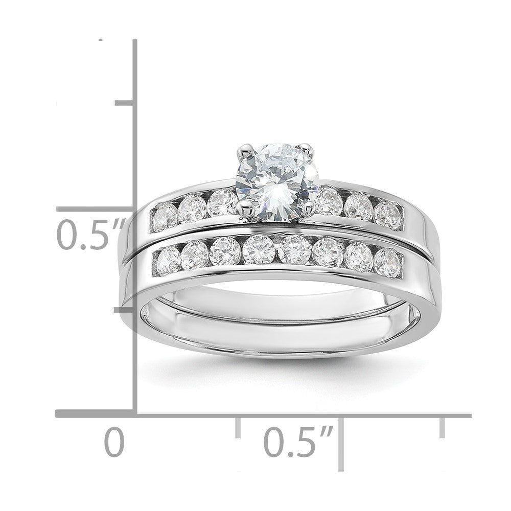 Sterling Silver Rhodium-plated CZ Ring Set