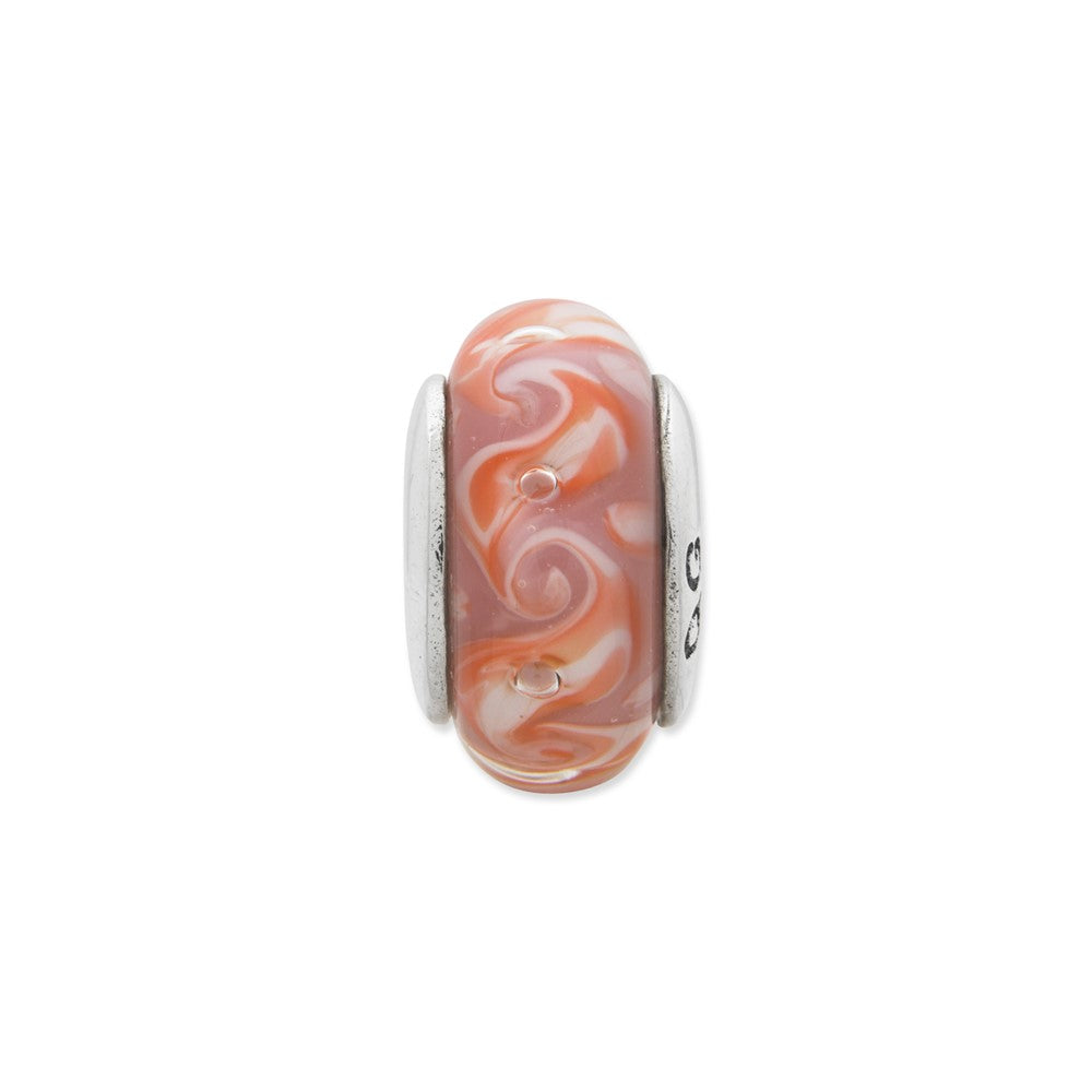 Sterling Silver Reflections Pink/Red Swirl Hand-blown Glass Bead