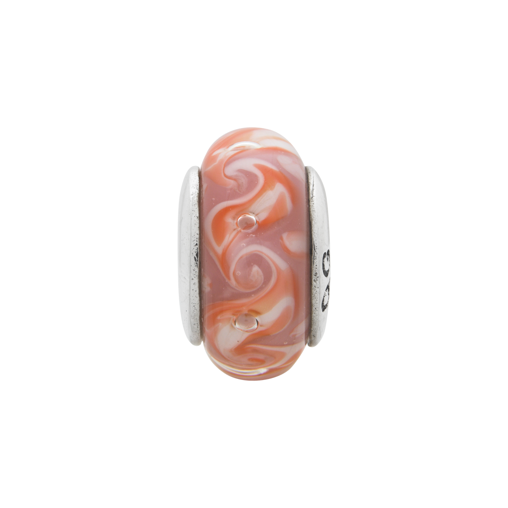 Sterling Silver Reflections Pink/Red Swirl Hand-blown Glass Bead