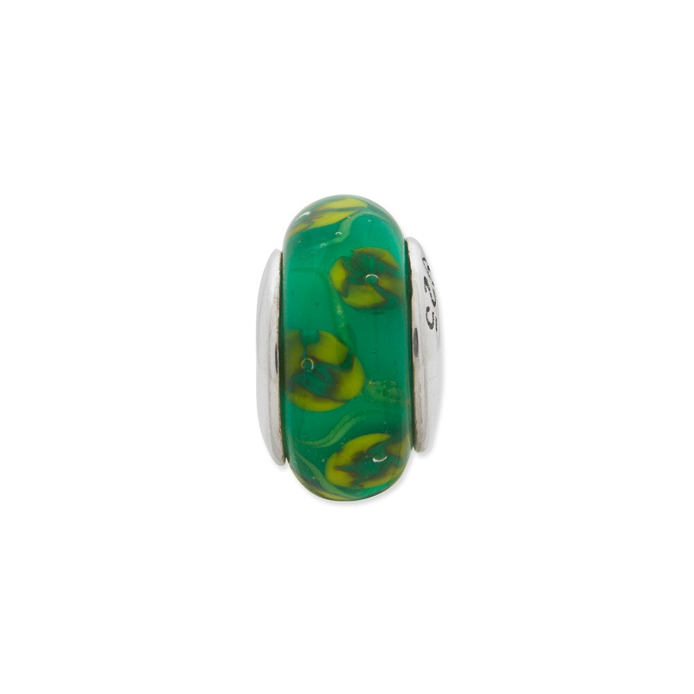 Sterling Silver Reflections Green Hand-blown Glass Bead